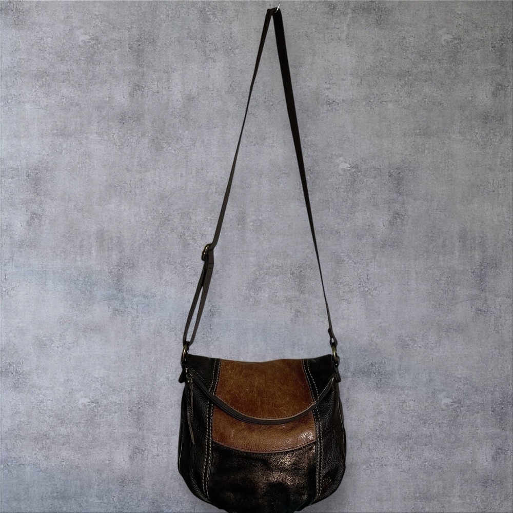 Vintage The Sak Deena Leather Fold over Flap Crossbody Bag Purse Patchwork‎ Y2K - Picture 6 of 10